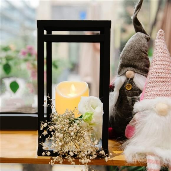 Black Metal Candle Lanterns Set of 2- w/ LED Flameless Candles- 15.8'' & 12.6'' - Picture 4 of 7